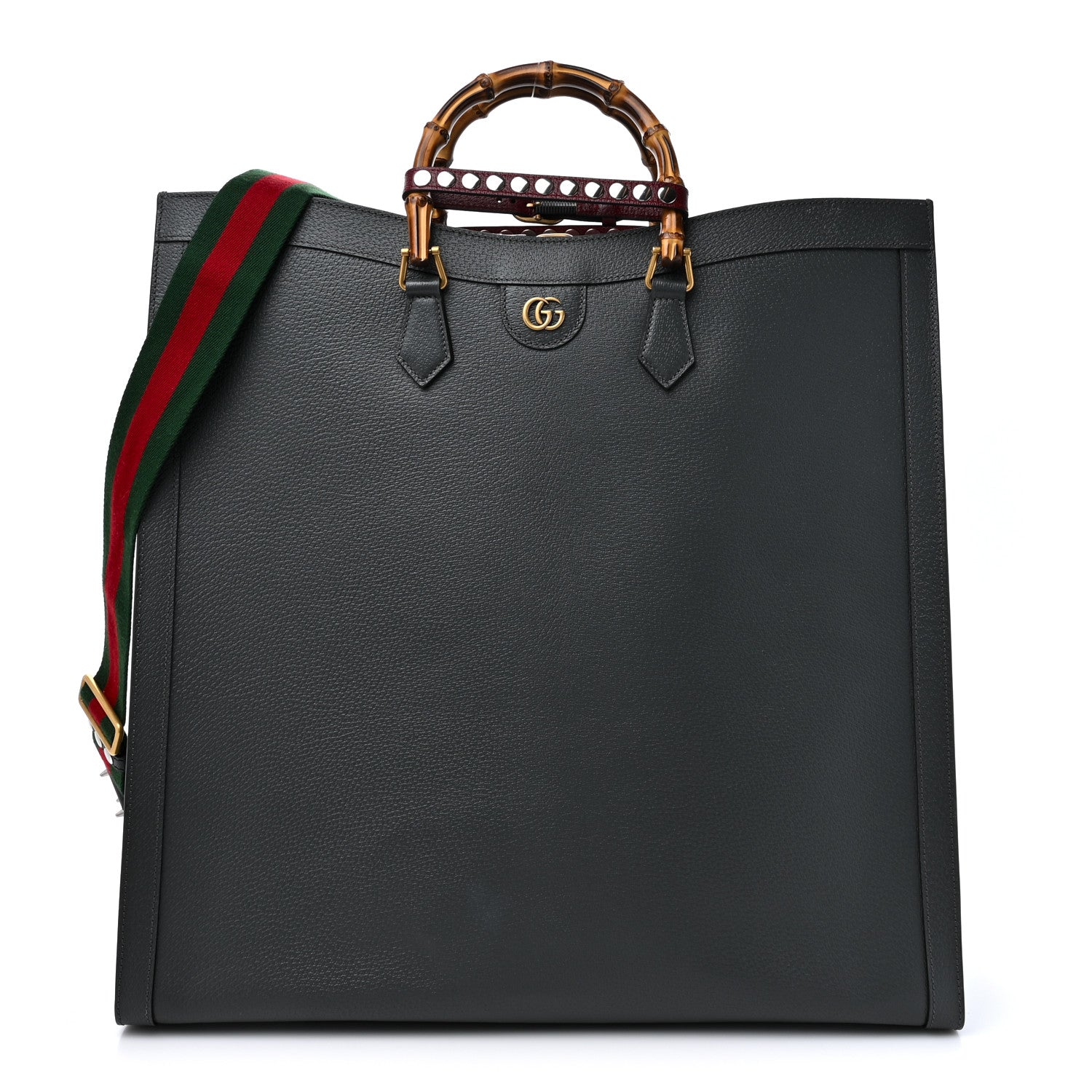 Gucci Textured Dollar Calfskin Web Studded Maxi Diana Tote Bag Graphite Grey 1 of 12