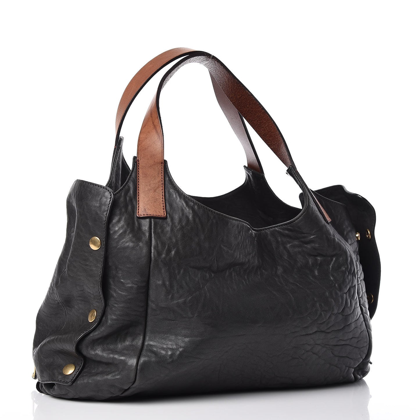 Shrunken Lambskin Zipper Gusset Shopper Black
