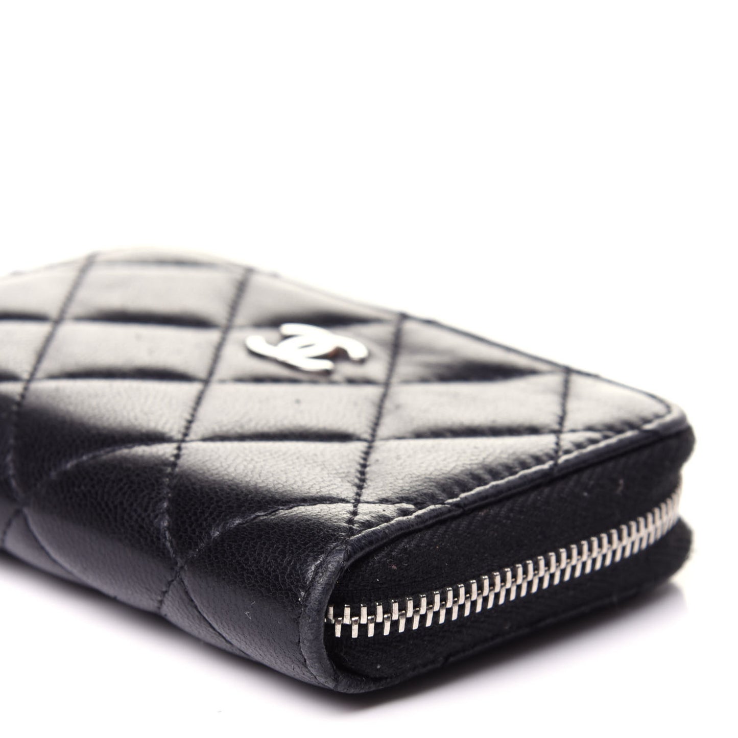 Lambskin Quilted Zip Coin Purse Black