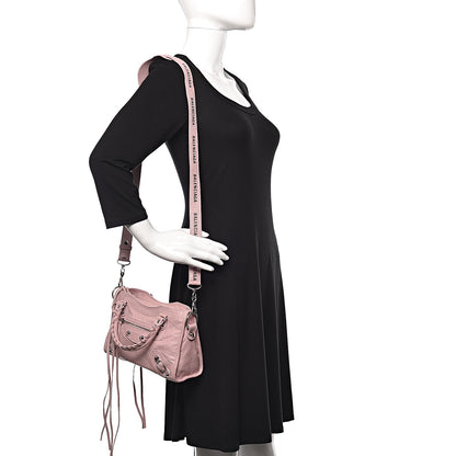 Balenciaga Agneau Classic Silver Hardware Mini City Logo Strap Pale Rose Black 2 of 9