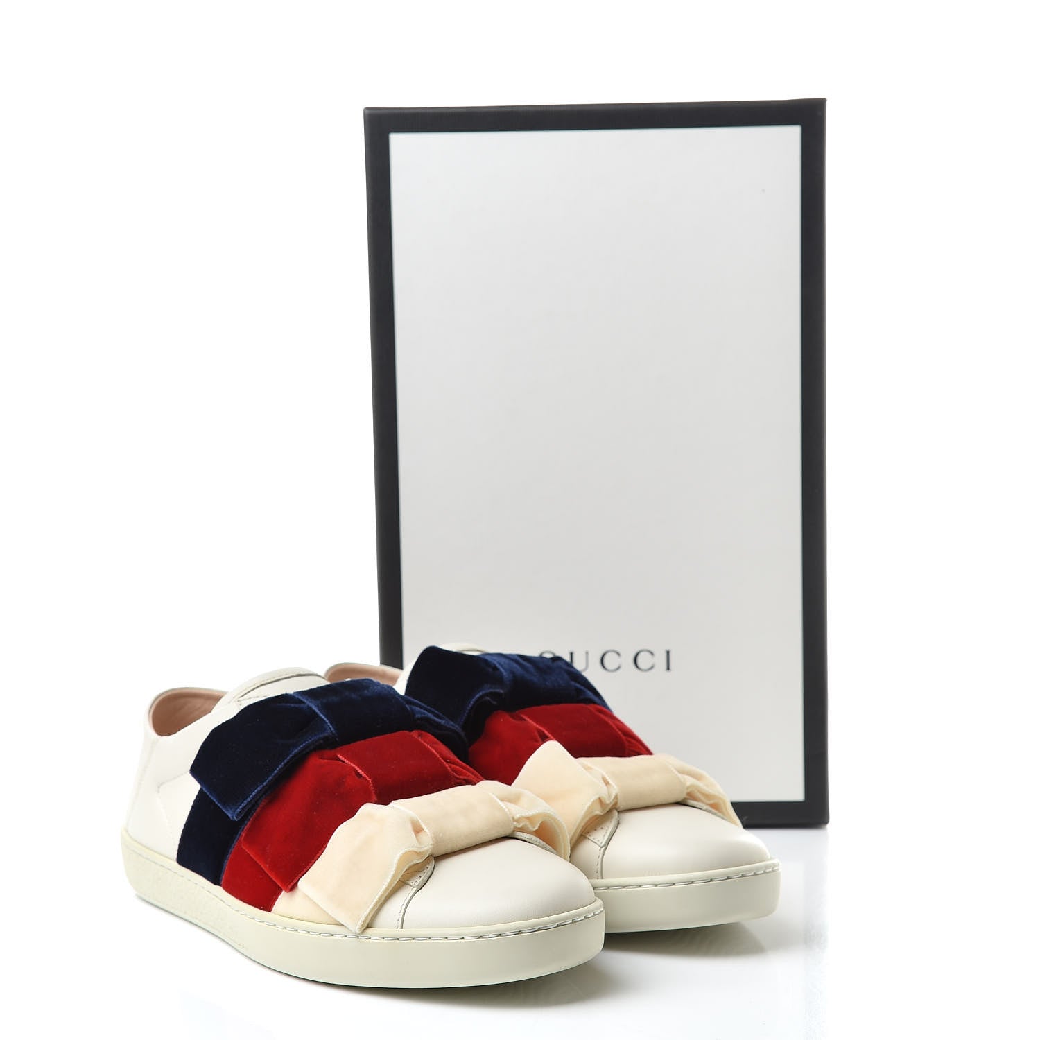 Gucci Calfskin Womens Velvet Bow Ace Sneakers 37.5 White 11 of 11
