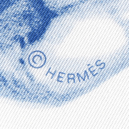 Hermes Silk Dans L'Atelier de Robert Scarf 90 White Bleu Jean Marine 4 of 5