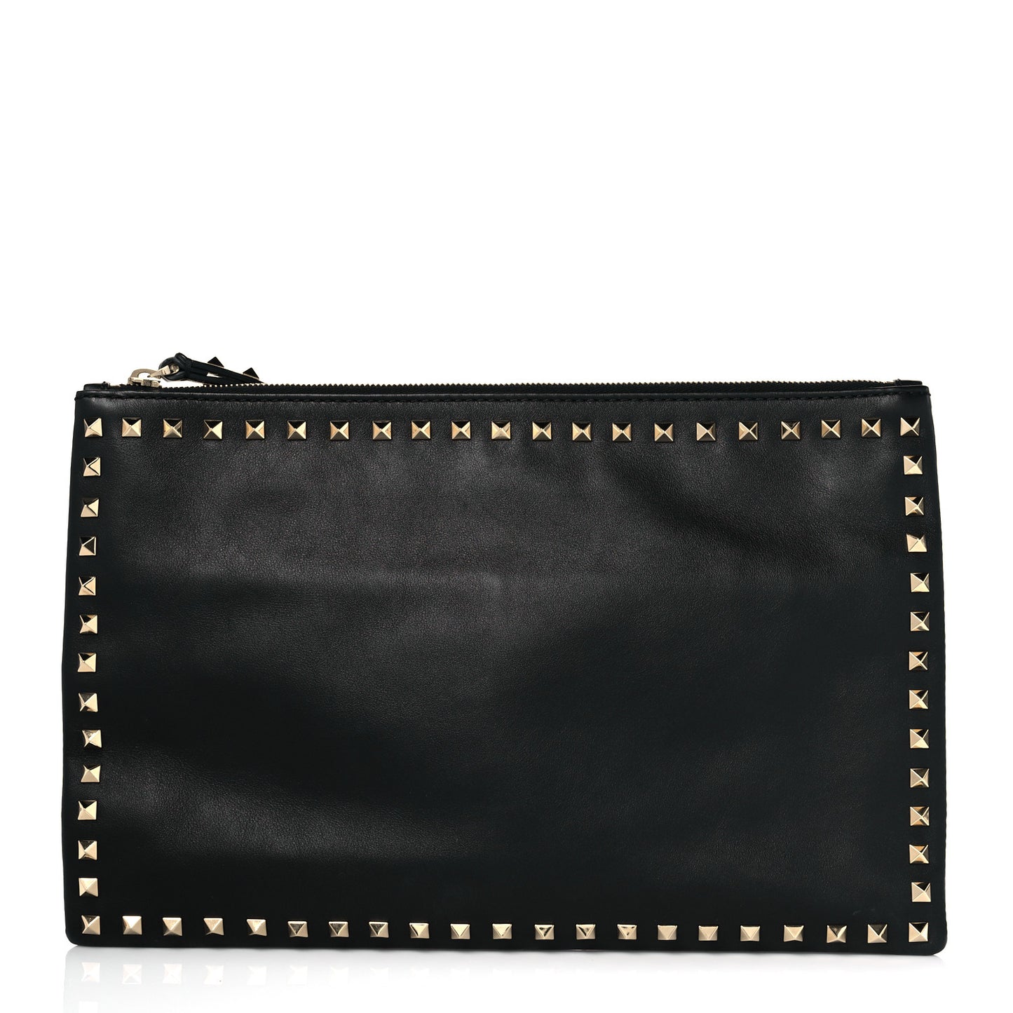 Vitello Large Rockstud Zip Wristlet Pouch Black