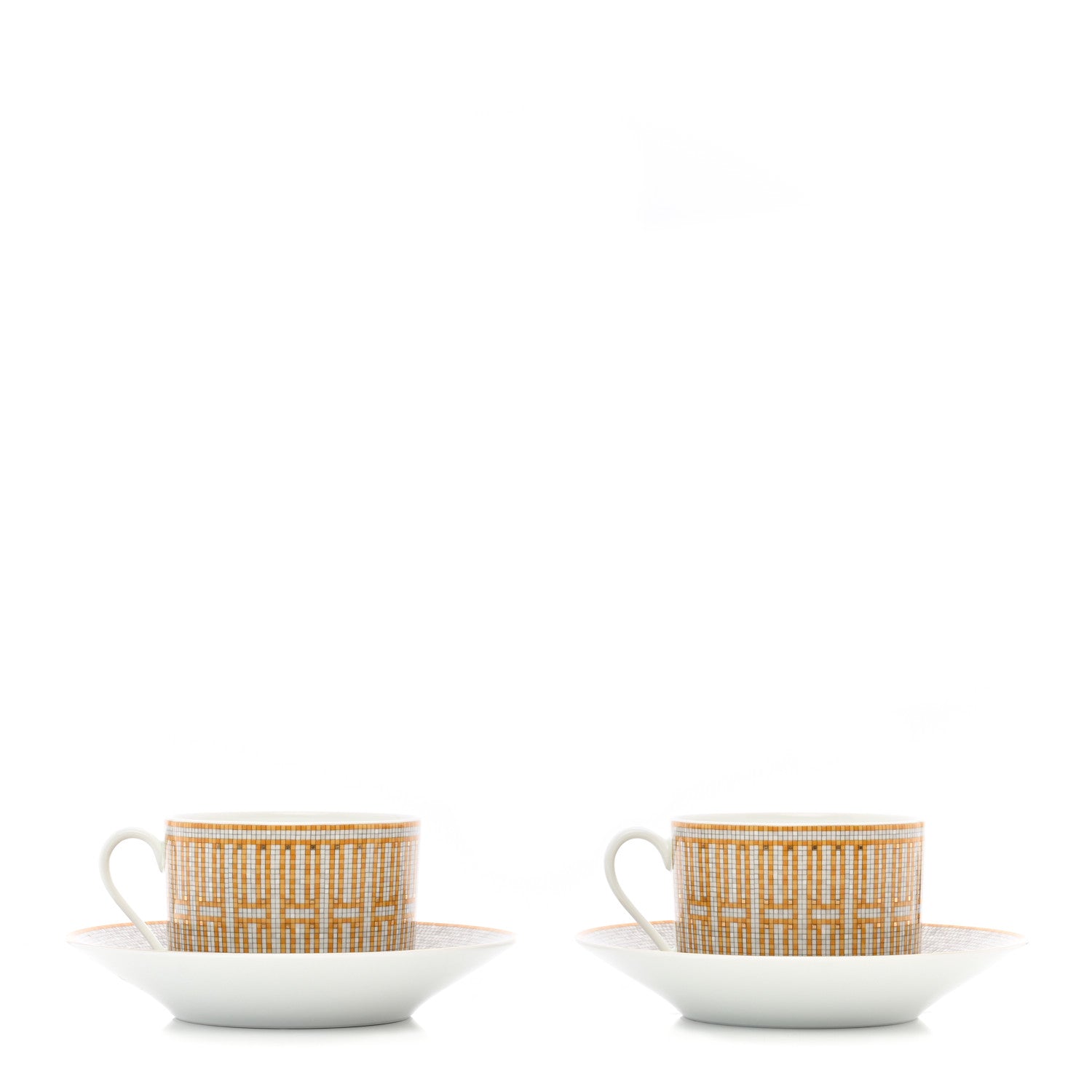 Hermes Porcelain Mosaique Au 24 Gold Breakfast Cup And Saucer Set Of 2 1 of 9