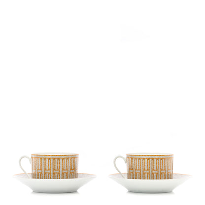Hermes Porcelain Mosaique Au 24 Gold Breakfast Cup And Saucer Set Of 2 1 of 9