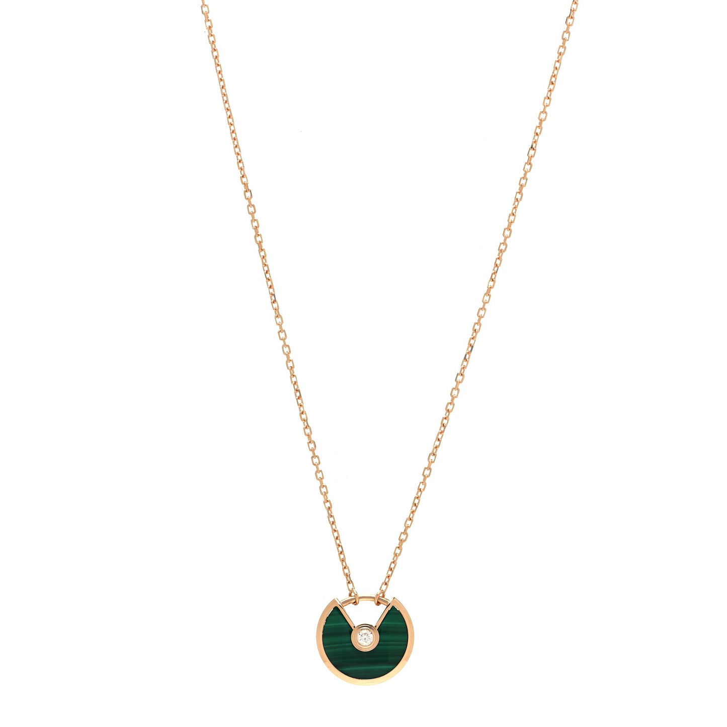 18K Pink Gold Diamond Malachite XS Amulette de Cartier Pendant Necklace