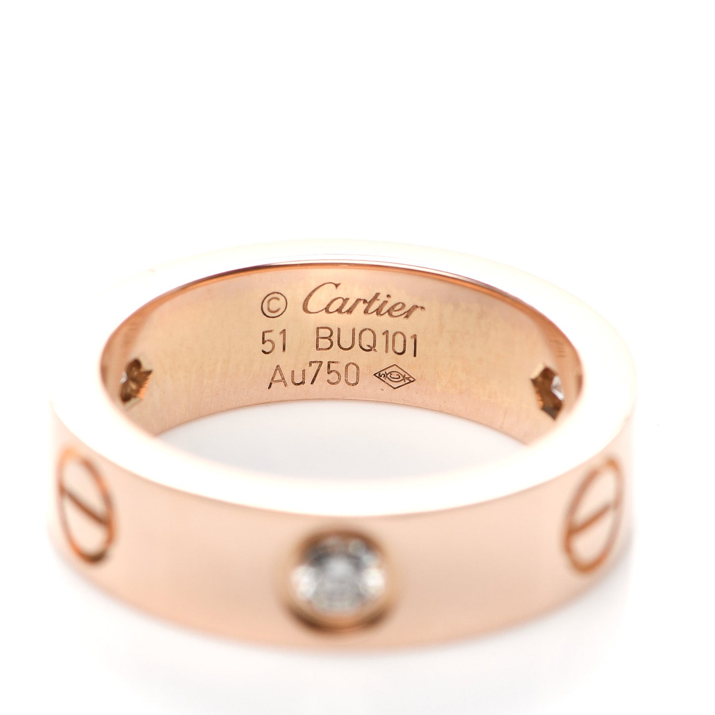 18K Pink Gold 3 Diamond 5.5mm LOVE Ring 51 5.75