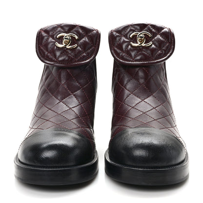 Chanel Lambskin Quilted Cap Toe CC Turnlock Booties 41 Burgundy Black 2 of 8
