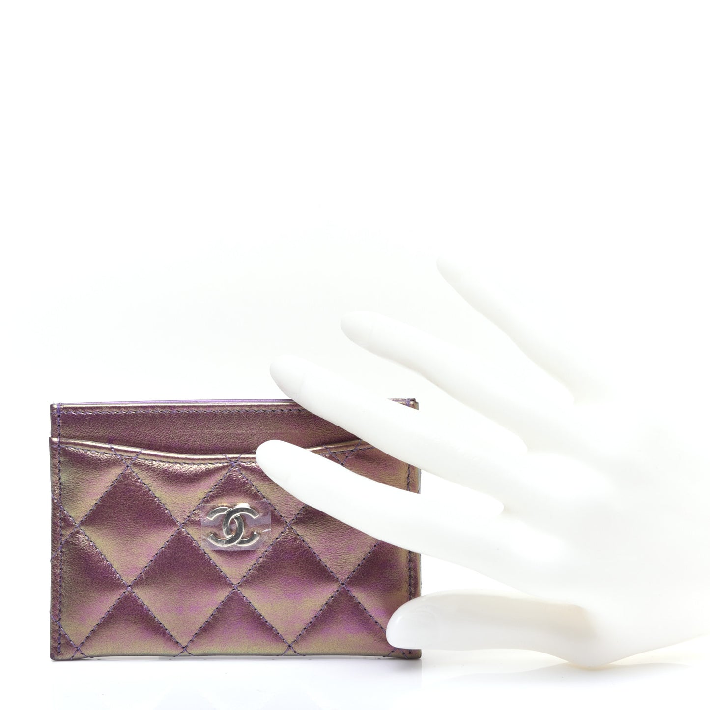 Iridescent Lambskin Quilted Card Holder Purple