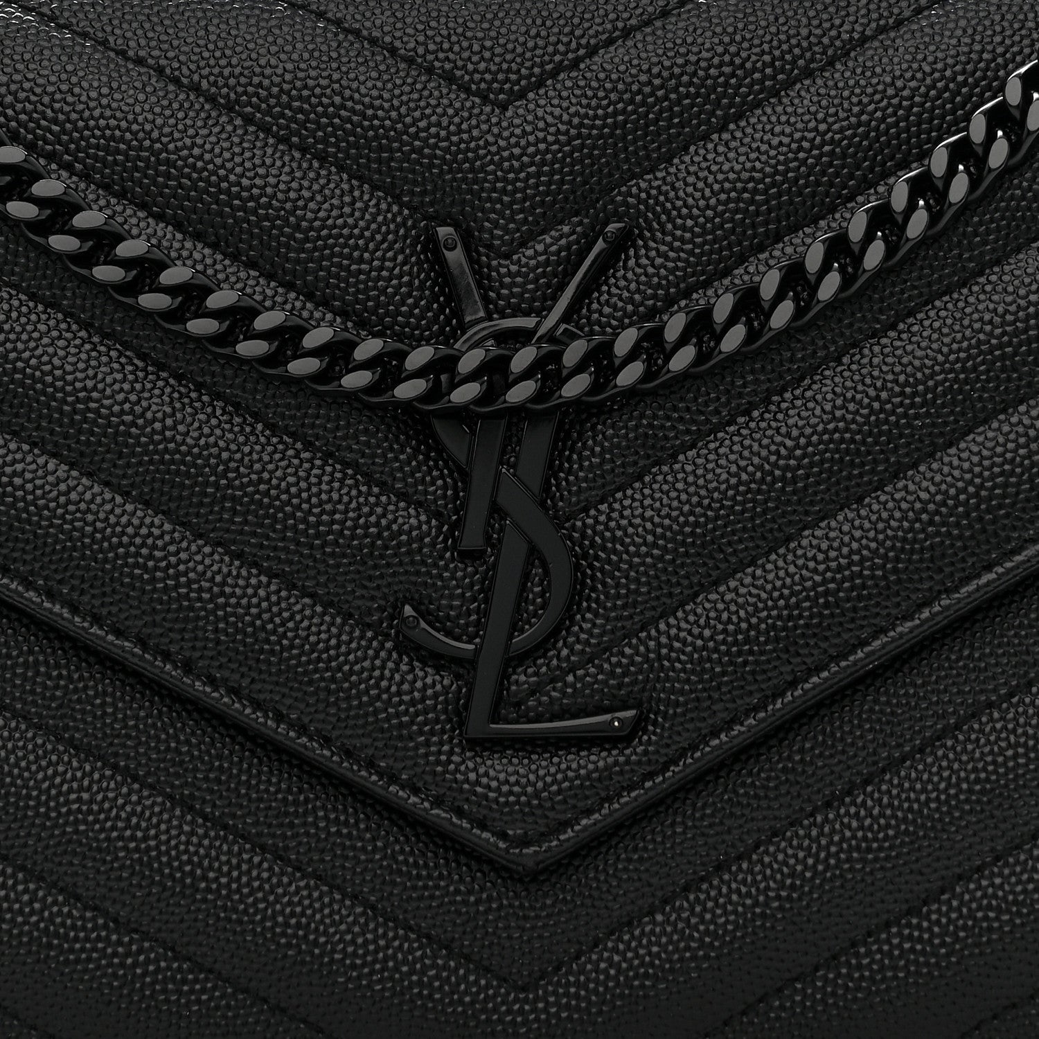 Saint Laurent Grain De Poudre Matelasse Chevron Monogram Monochrome Chain Wallet Black 7 of 10