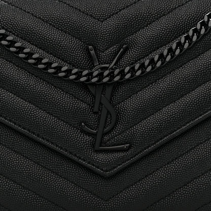 Saint Laurent Grain De Poudre Matelasse Chevron Monogram Monochrome Chain Wallet Black 7 of 10