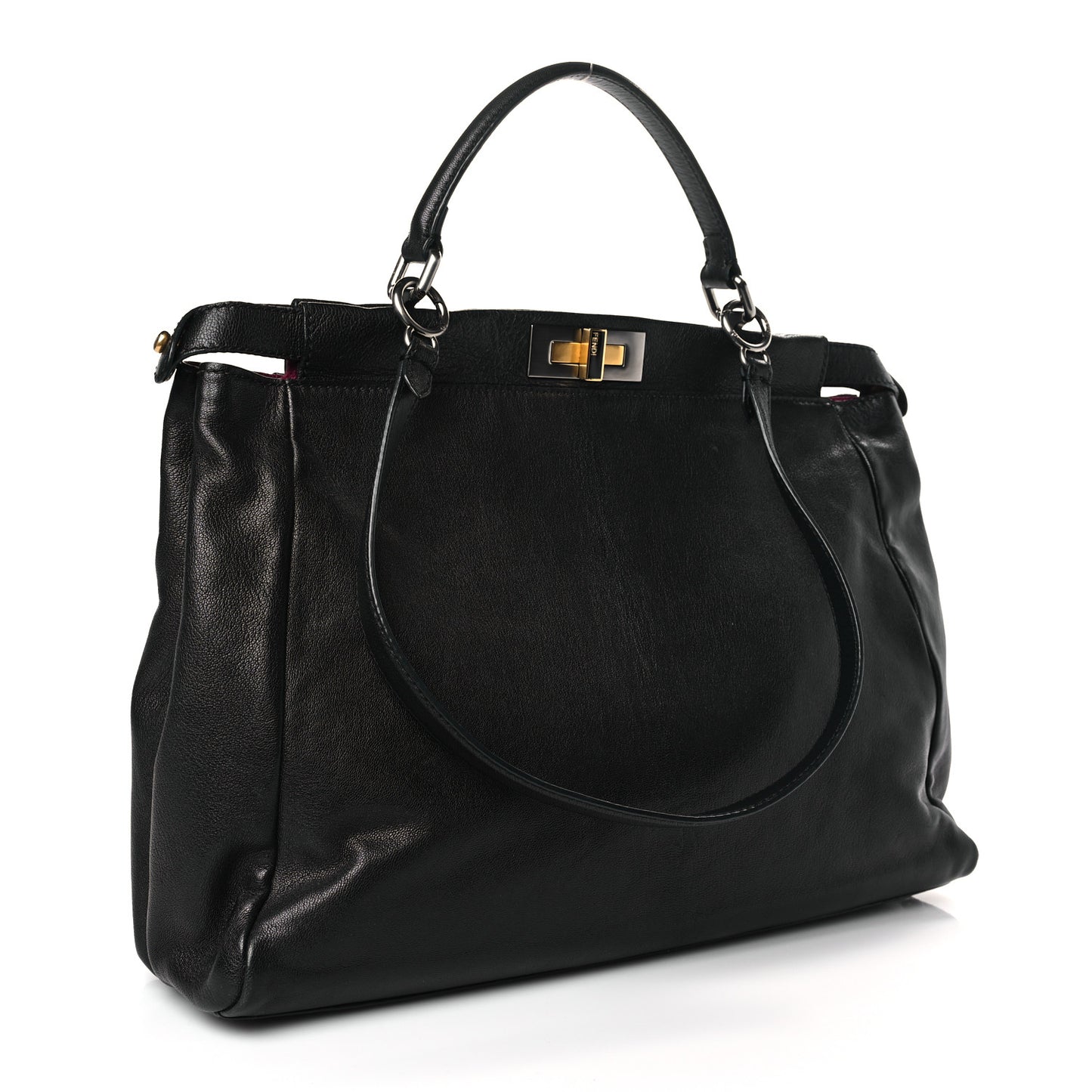 Goatskin Large Peekaboo Iconic Satchel Black Lampone