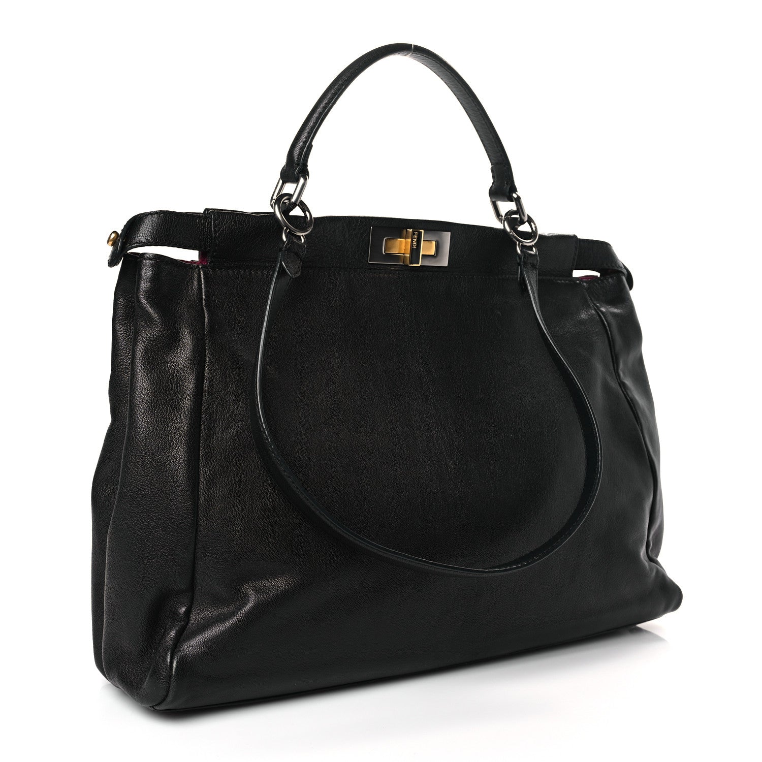 Fendi Goatskin Large Peekaboo Iconic Satchel Black Lampone 3 of 10