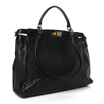 Fendi Goatskin Large Peekaboo Iconic Satchel Black Lampone 3 of 10