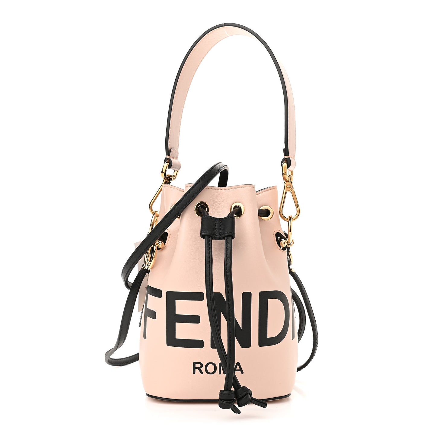 Vitello Fluffy Grace F is Fendi Logo Embossed Mini Mon Tresor Bucket Bag Rosa Quarzo Black