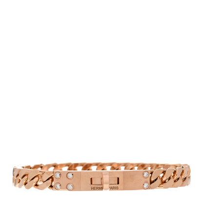 Hermes 18K Rose Gold Diamond PM Kelly Chaine Bracelet XS 1 of 4