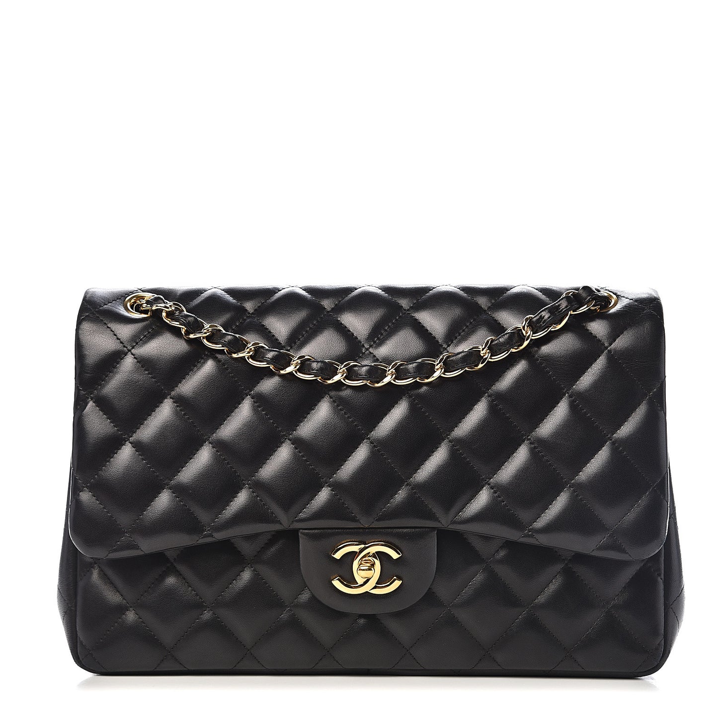 Lambskin Quilted Jumbo Double Flap Black
