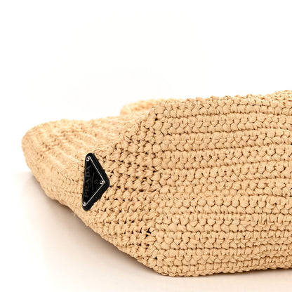 Prada Yarn Raffia Effect Crochet Embroidered Logo Tote Naturale 9 of 11
