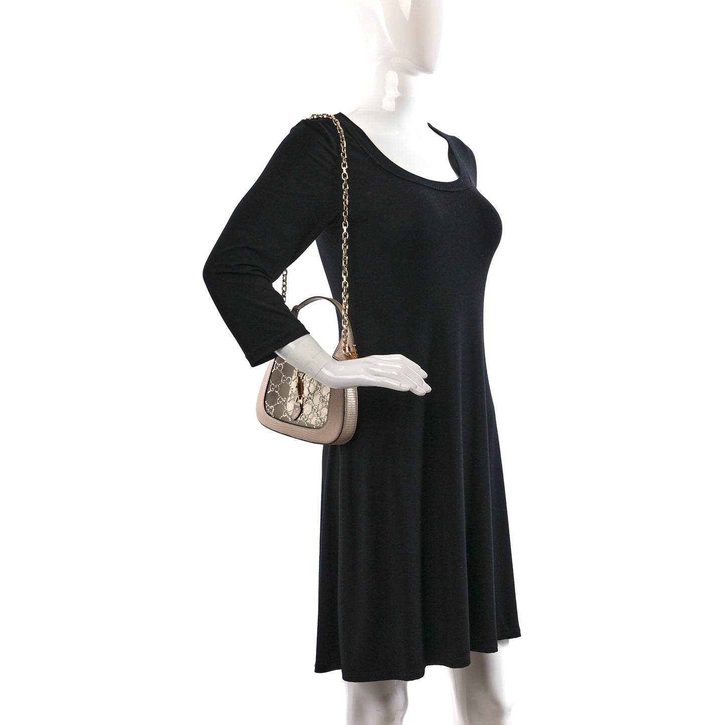 Lizard Mesh Crystal GG Monogram Mini Jackie 1961 Hobo Light Powder Skin Rose