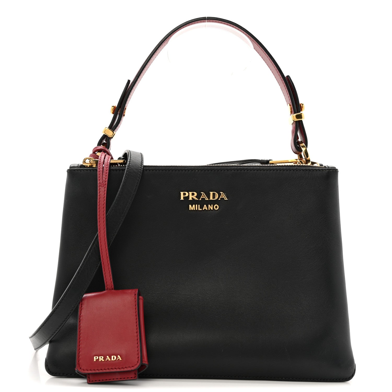 Prada New Calfskin Small Deux Shoulder Bag Black 1 of 15