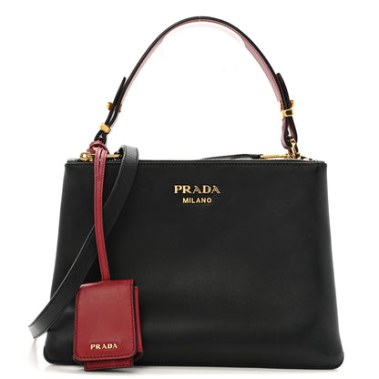 Prada New Calfskin Small Deux Shoulder Bag Black 1 of 15