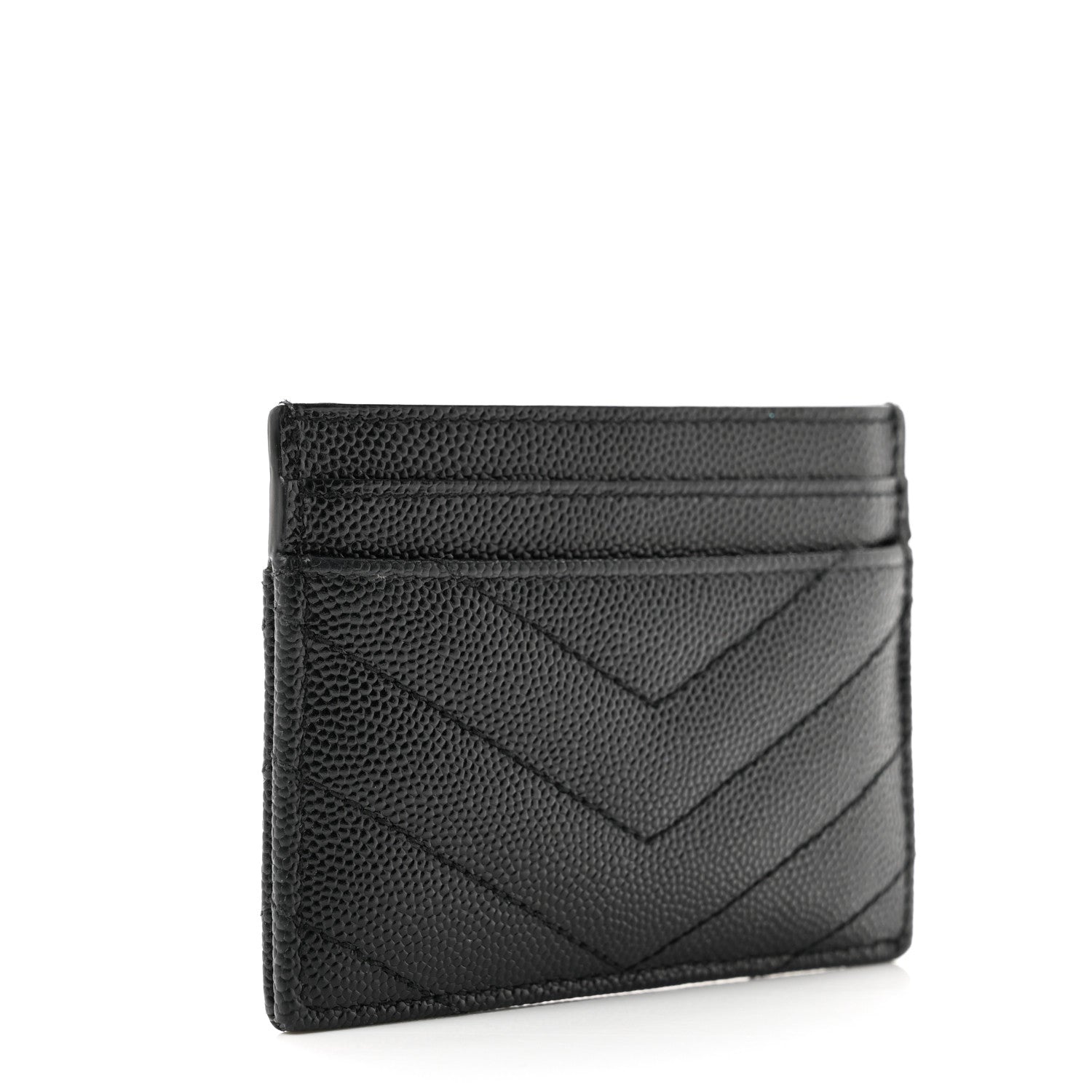 Saint Laurent Grain De Poudre Matelasse Chevron Monochrome Monogram Credit Card Case Black 3 of 10