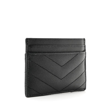 Saint Laurent Grain De Poudre Matelasse Chevron Monochrome Monogram Credit Card Case Black 3 of 10