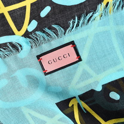 Gucci Modal Silk GucciGhost Print Shawl Black Multicolor 3 of 4