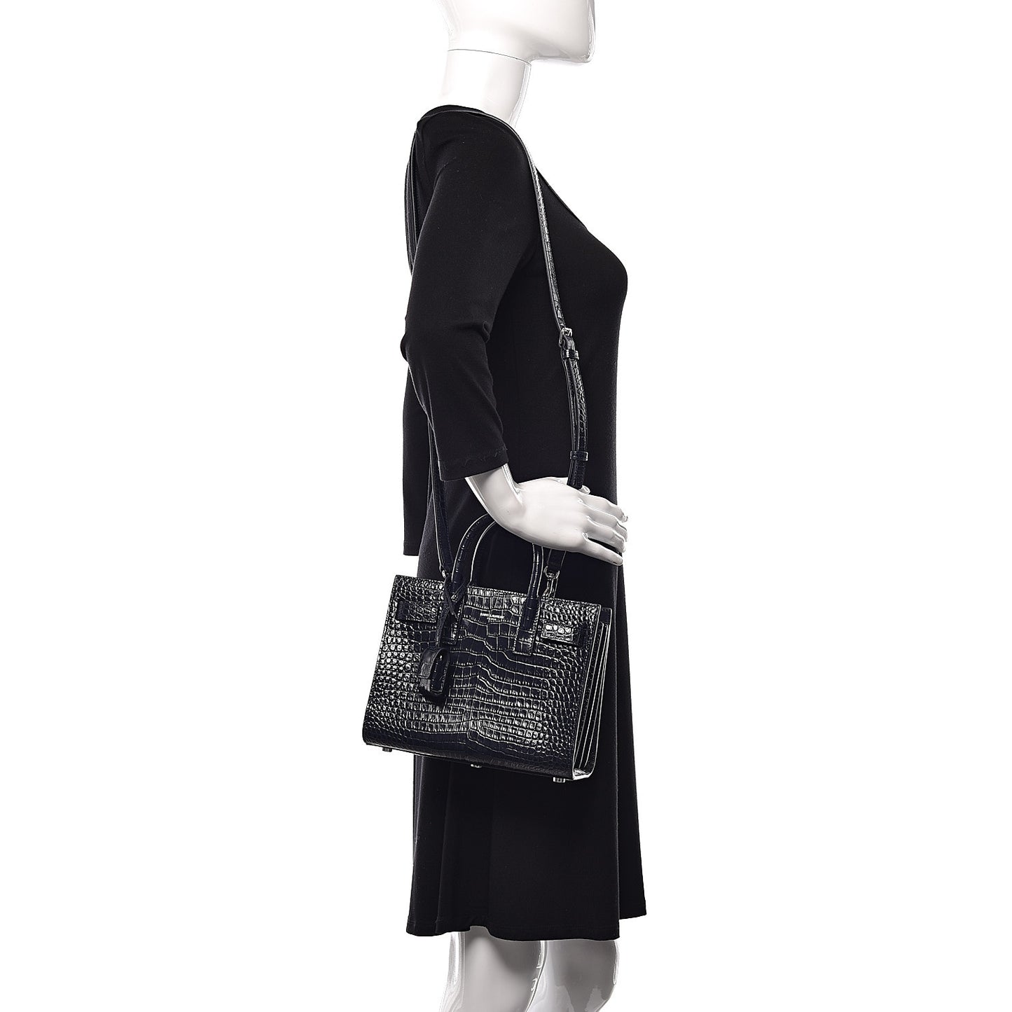 Calfskin Crocodile Embossed Nano Sac De Jour Navy