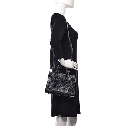 Saint Laurent Calfskin Crocodile Embossed Nano Sac De Jour Navy 2 of 11