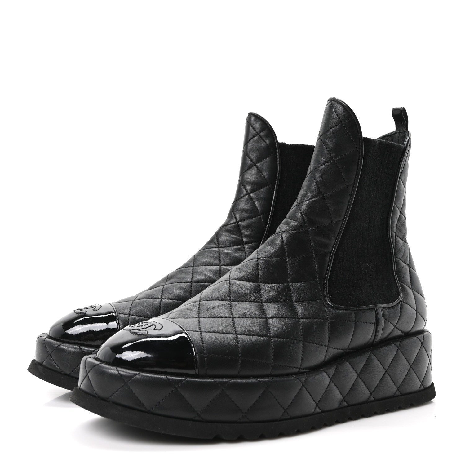 Chanel Lambskin Patent CC Cap Toe Quilted Short Platform Boots 39 Black 4 of 10