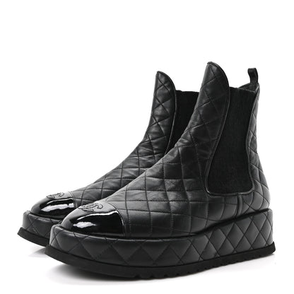 Chanel Lambskin Patent CC Cap Toe Quilted Short Platform Boots 39 Black 4 of 10