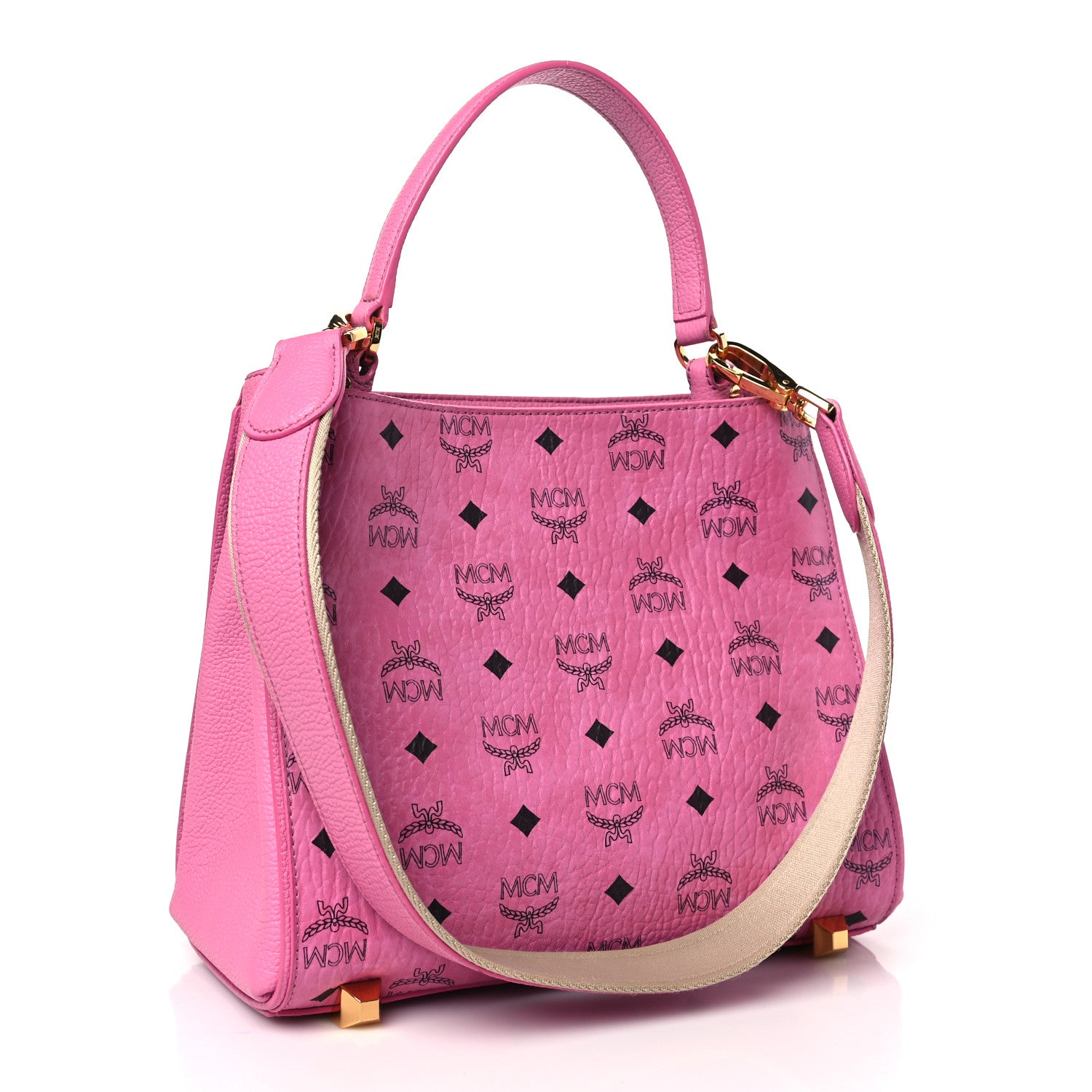 MCM Visetos Small Corina Shoulder Bag Pink 3 of 9