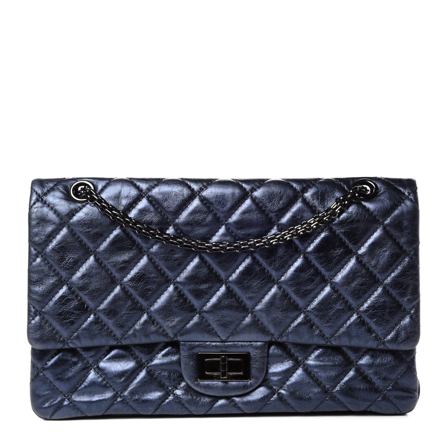 Metallic Aged Calfskin Quilted 2.55 Reissue 227 Flap Blue