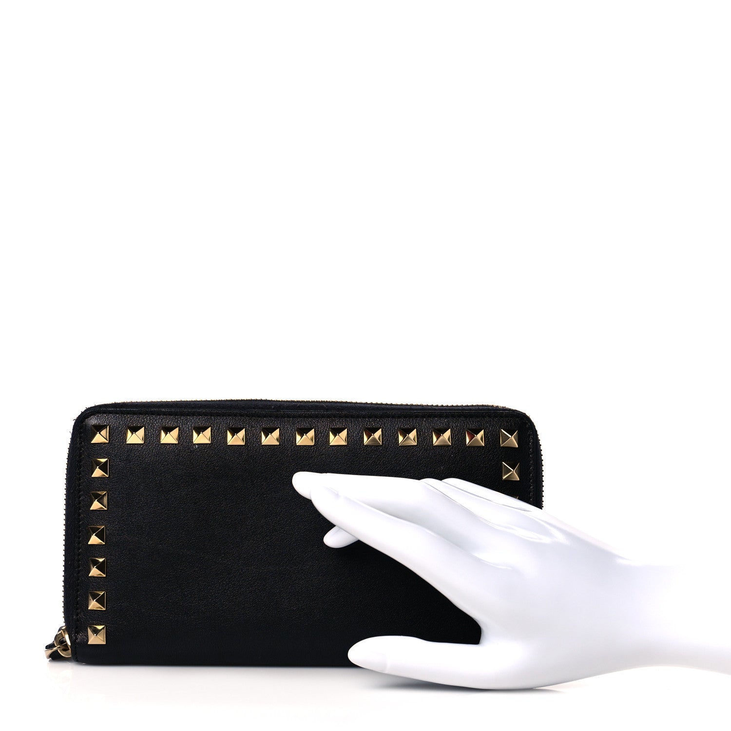 Valentino Garavani Calfskin Rockstud Zip Around Wallet Black 2 of 13