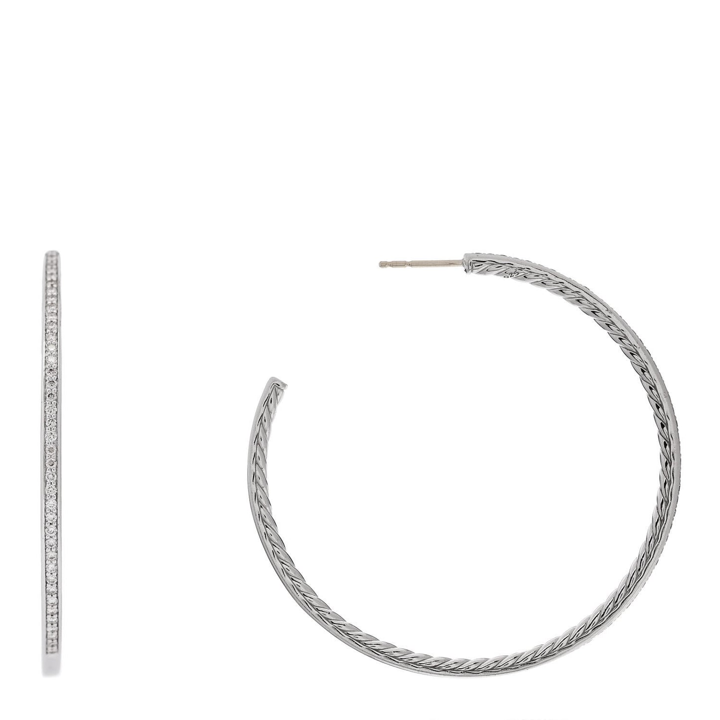 Sterling Silver Diamond Large Pave Hoop Earrings