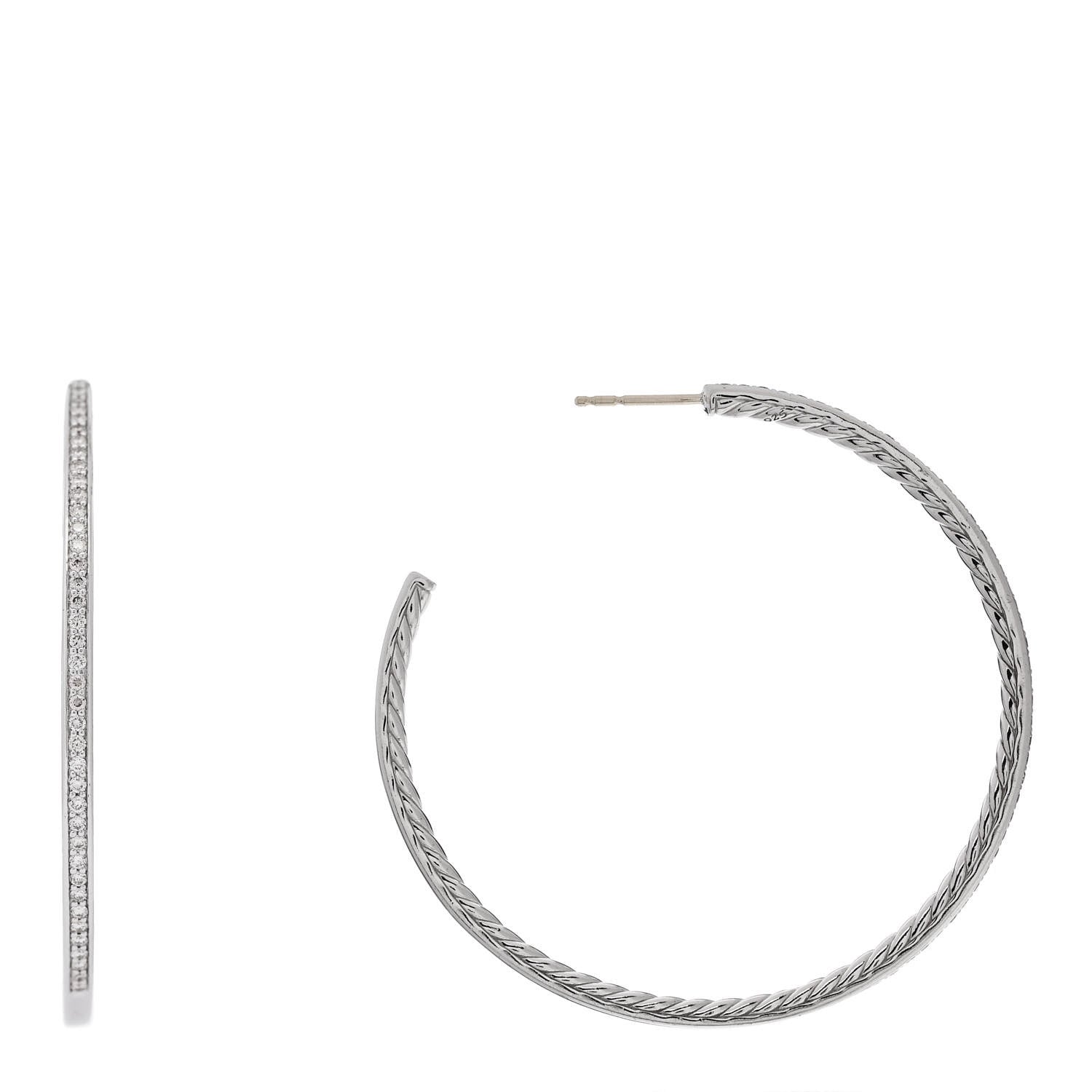 David Yurman Sterling Silver Diamond Large Pave Hoop Earrings 1 of 4