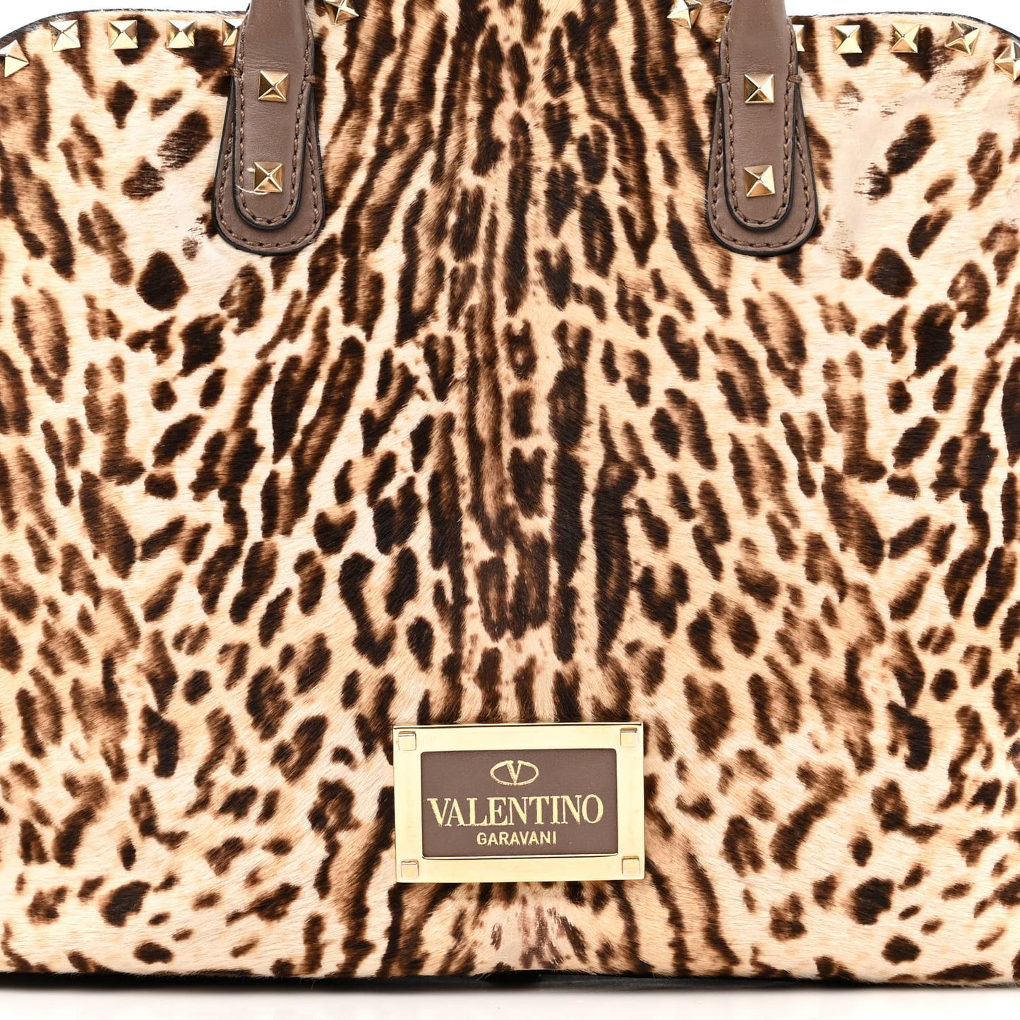 Calf Hair Cavallino Animal Rockstud Dome Satchel Leopard