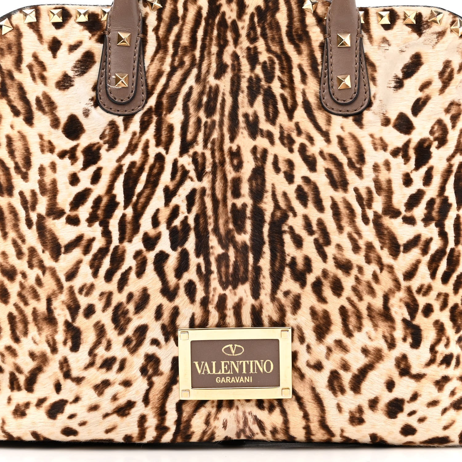 Valentino Garavani Calf Hair Cavallino Animal Rockstud Dome Satchel Leopard 8 of 19