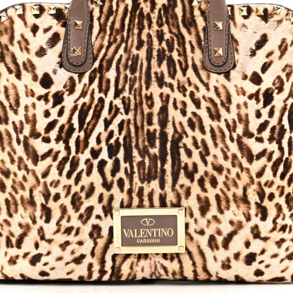 Valentino Garavani Calf Hair Cavallino Animal Rockstud Dome Satchel Leopard 8 of 19