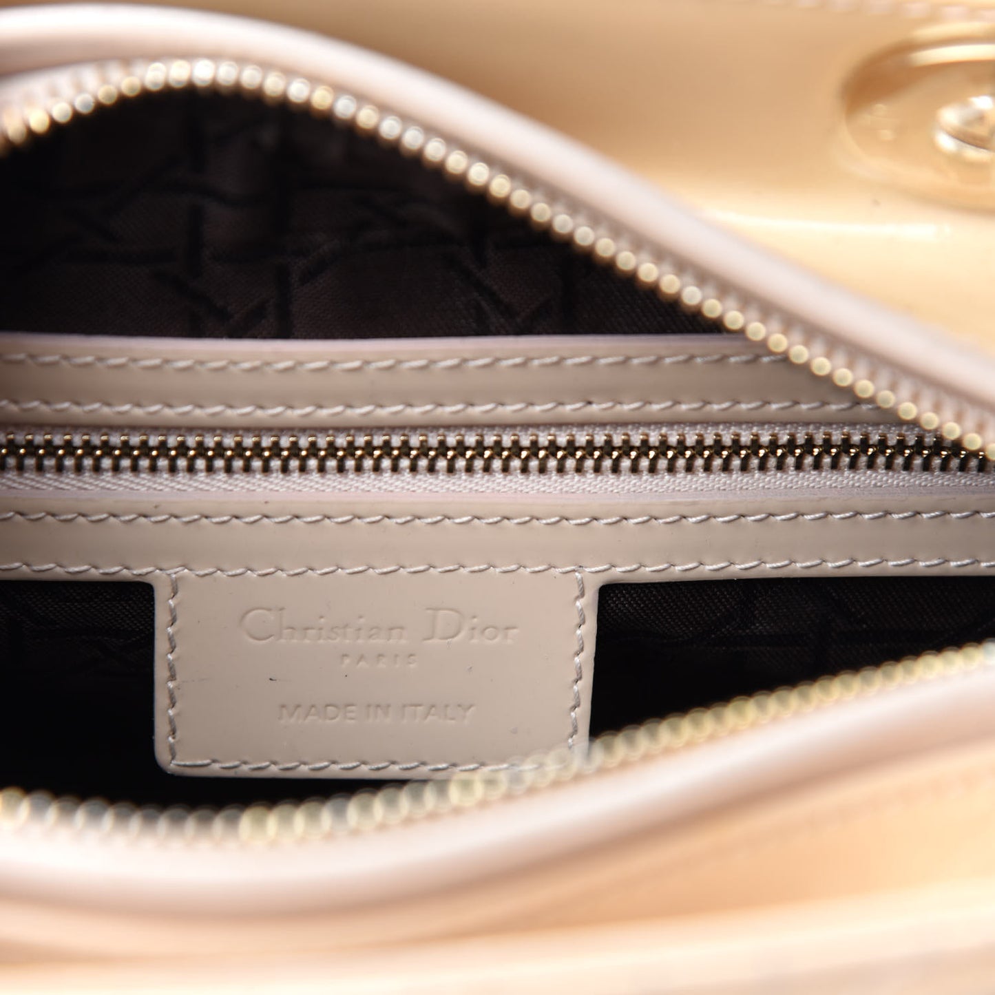 Patent Cannage Medium Lady Dior Beige