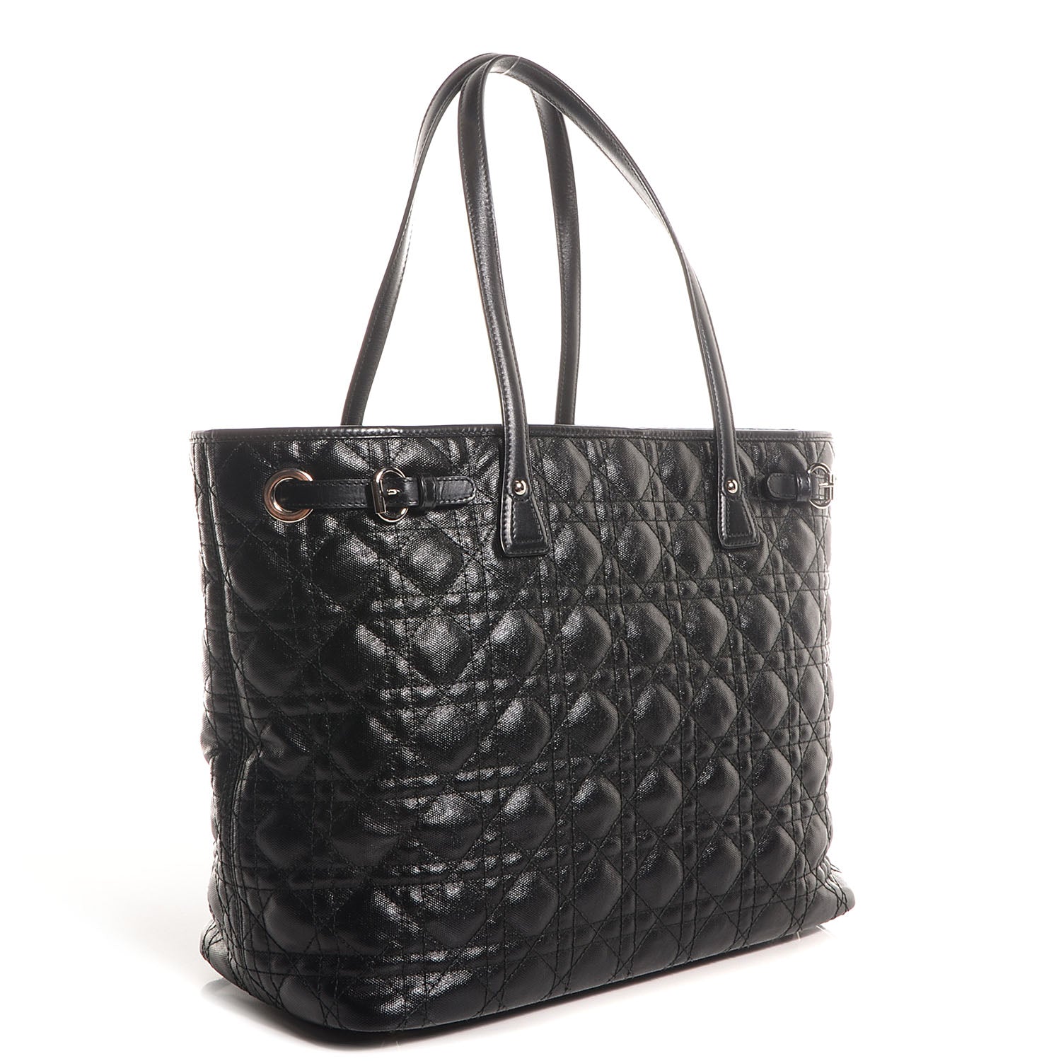 Christian Dior Coated Canvas Cannage Medium Panarea Tote Black 3 of 8