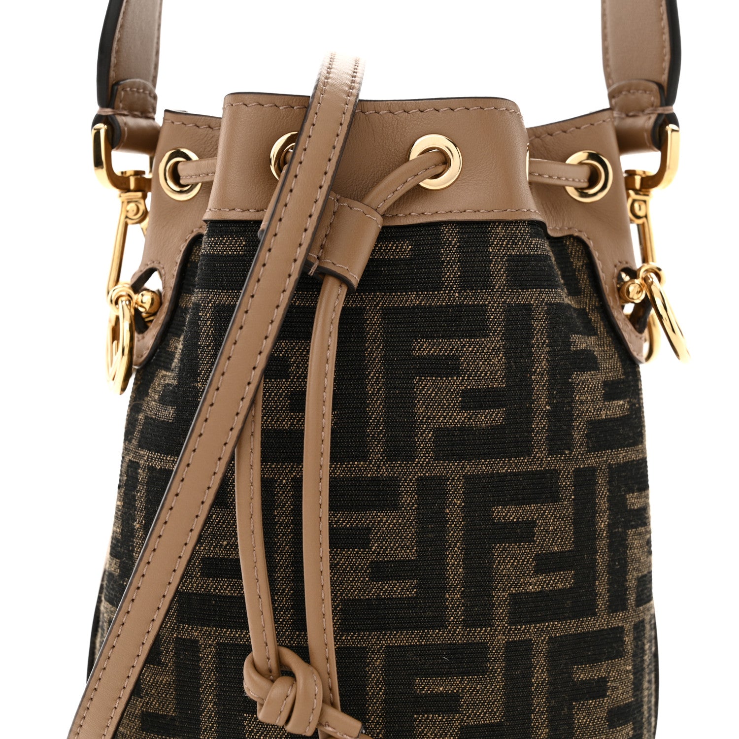 Fendi Fabric Jacquard Vitello Grace FF 1974 Mini Mon Tresor Bucket Bag Tobacco Moro Sand 8 of 11