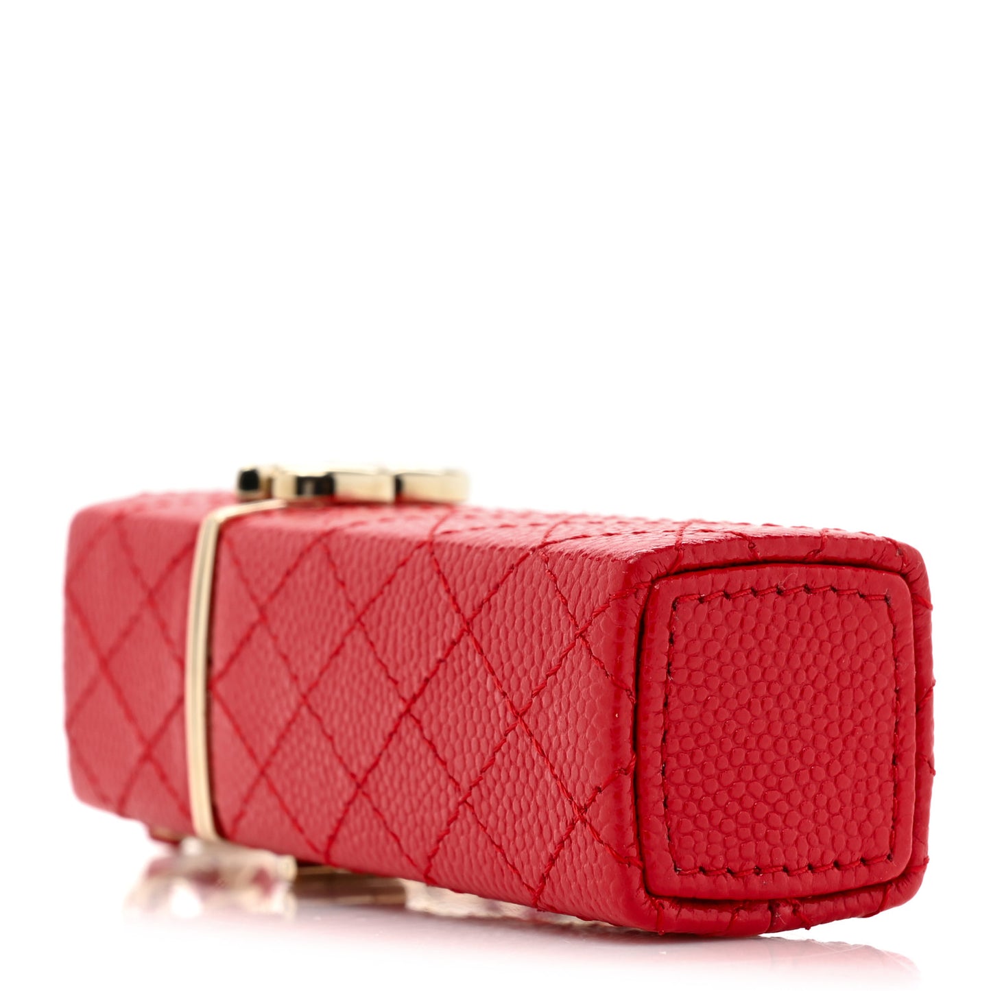 Caviar Stitched Lipstick Case On Chain Red