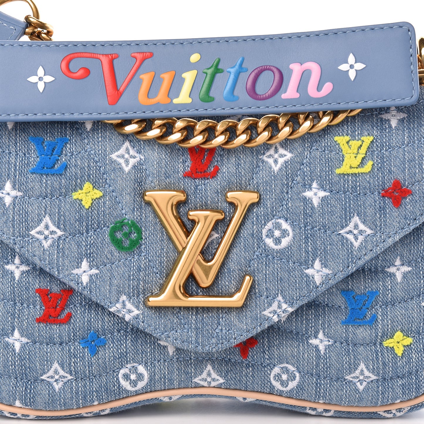 Embroidered Monogram Denim New Wave Chain MM