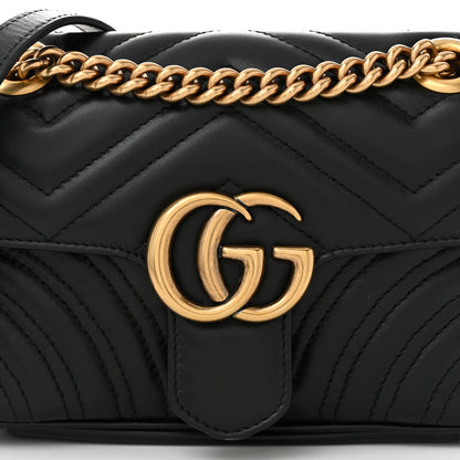 Gucci Calfskin Matelasse Mini GG Marmont Shoulder Bag Black 8 of 10