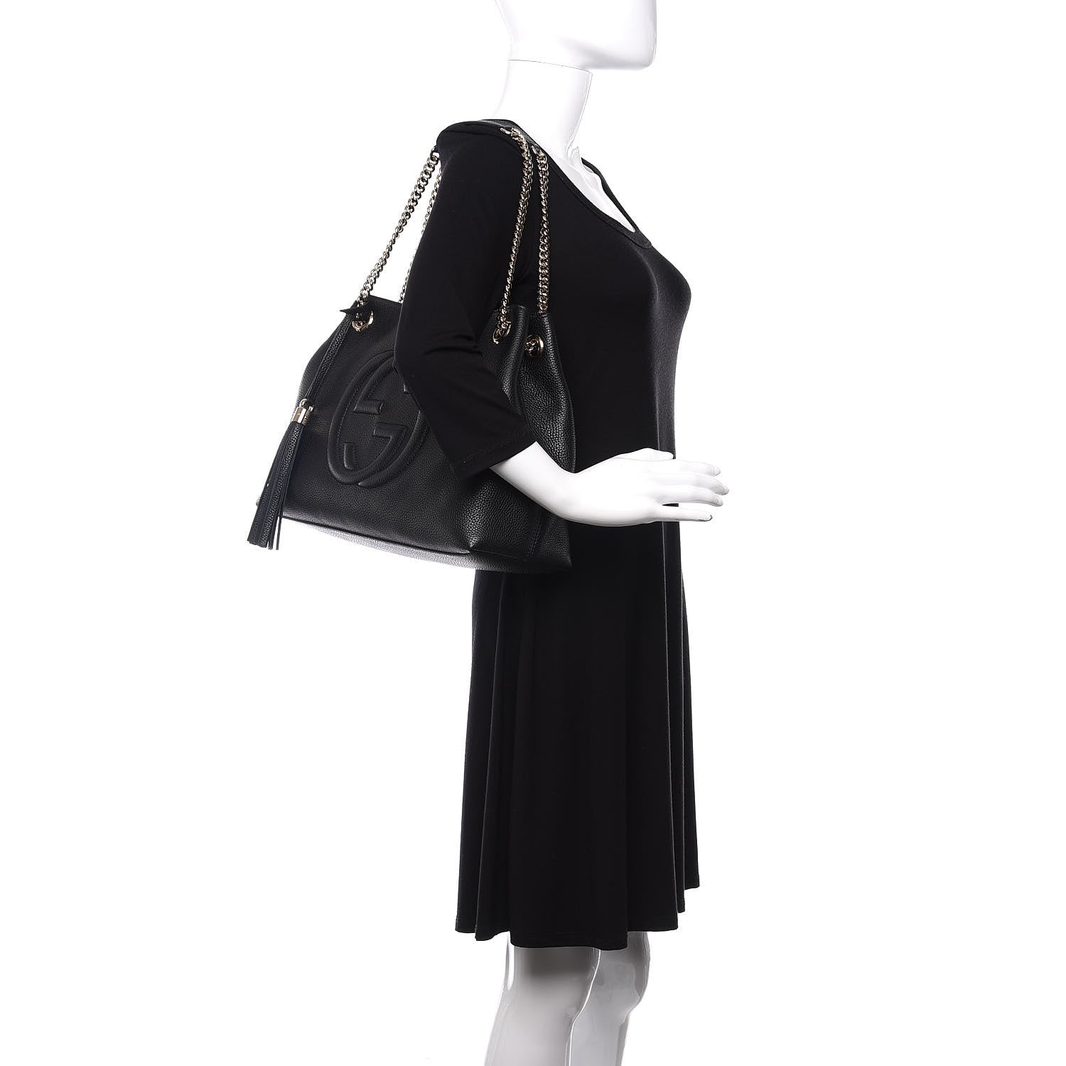 Gucci Pebbled Calfskin Medium Soho Chain Shoulder Bag Black 2 of 10