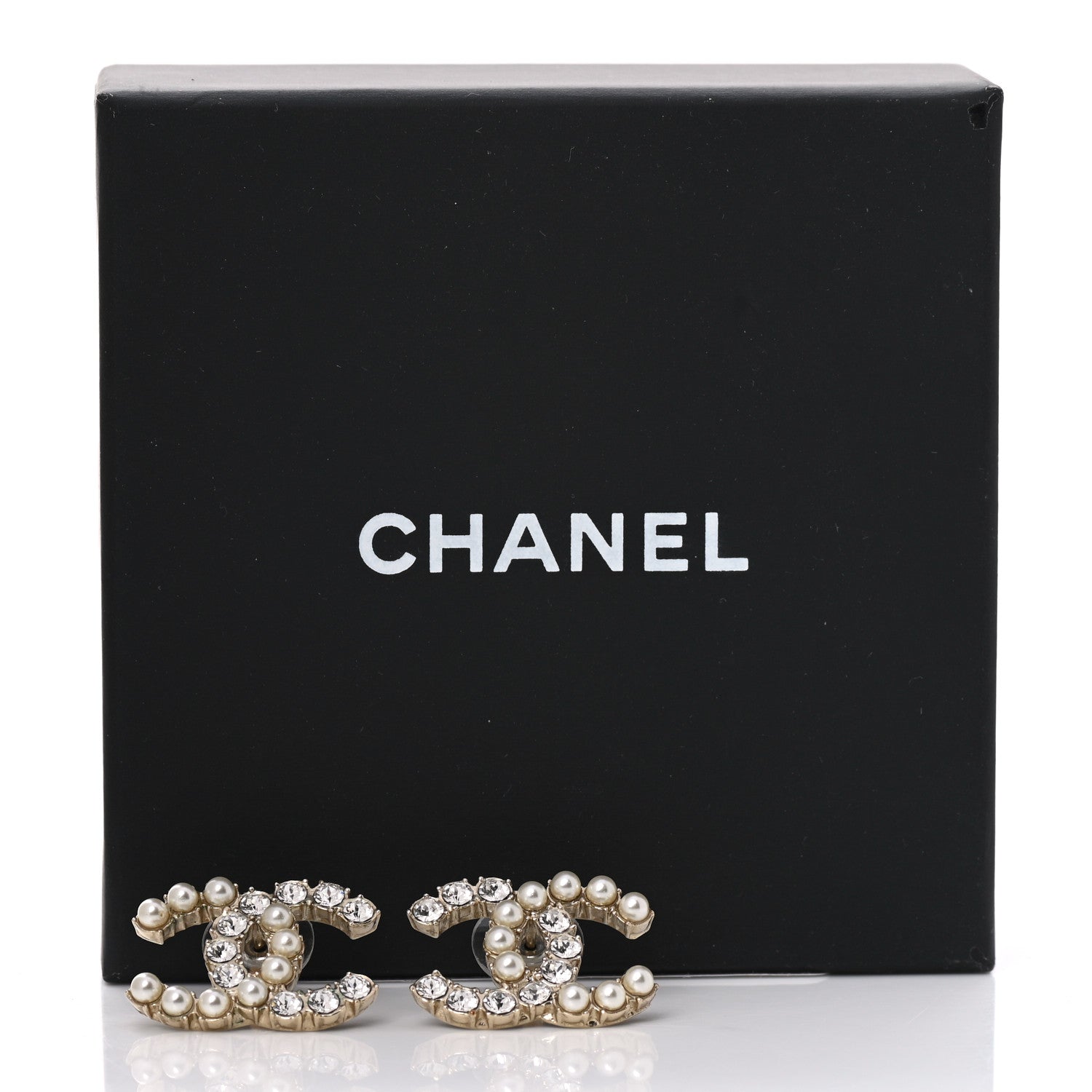 Chanel Crystal Pearl CC Dazzling Domino Earrings Gold 5 of 5