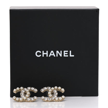 Chanel Crystal Pearl CC Dazzling Domino Earrings Gold 5 of 5