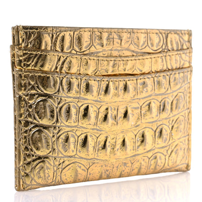 Chanel Metallic Calfskin Crocodile Embossed Cocodile Card Holder Gold 3 of 9